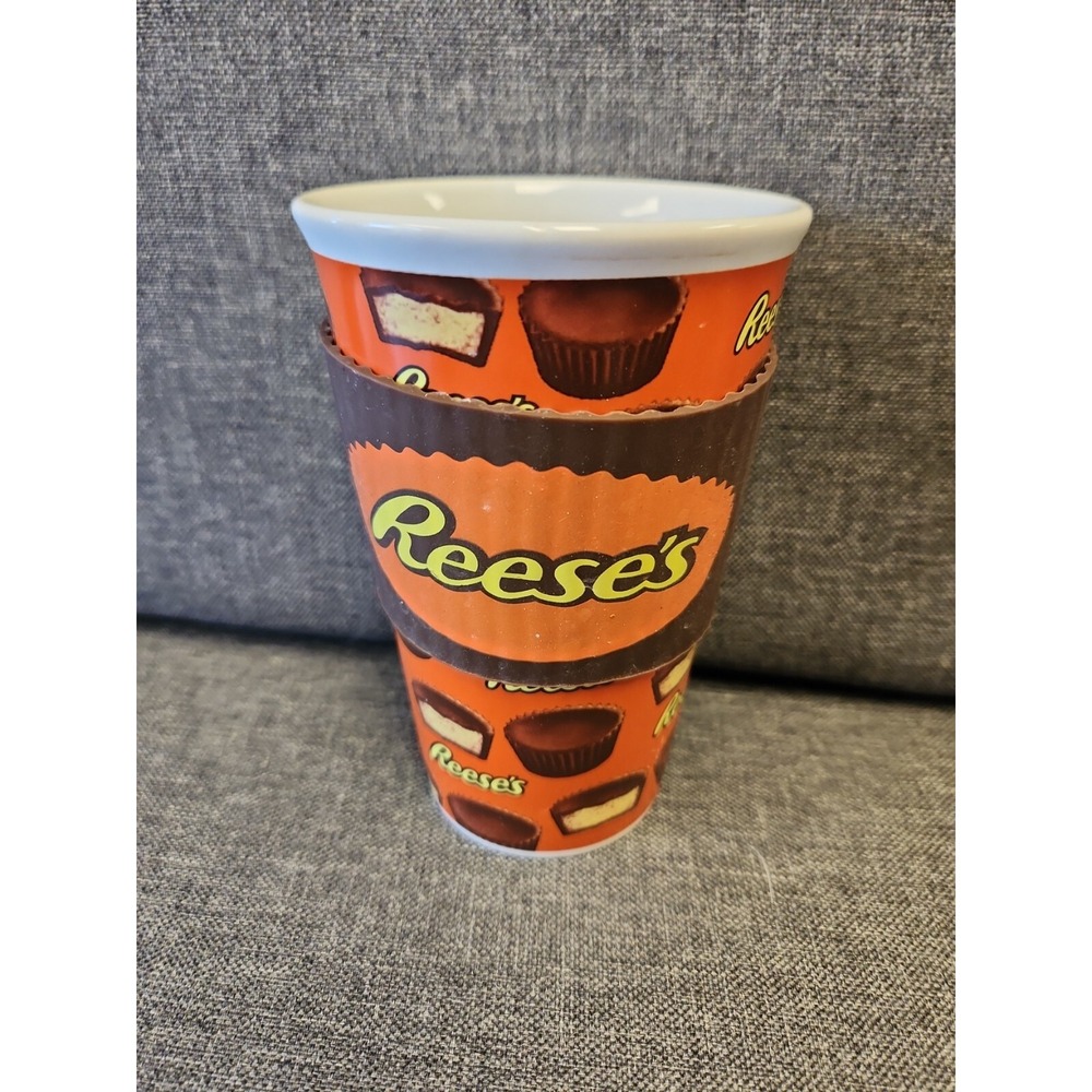 Reeses Candy Peanut Butter Cup Ceramic Travel Coffee Mug Silicone  grip